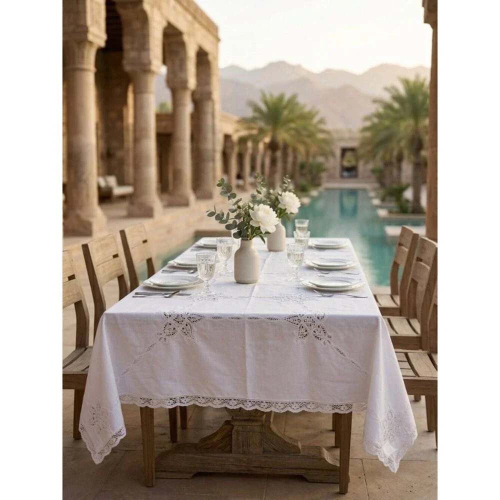 Battenburg Lace White Cotton Rectangular Table Cloth 60